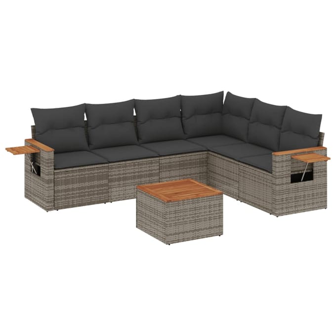 vidaXL - 7-delige - Loungeset - met - kussens - poly - rattan - grijs