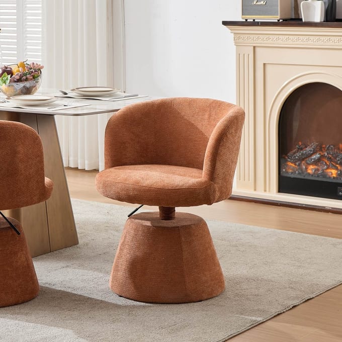 KOMHTOM Barkruk - In hoogte verstelbaar - 360° draaibaar - Chenille bekleding - Terracotta
