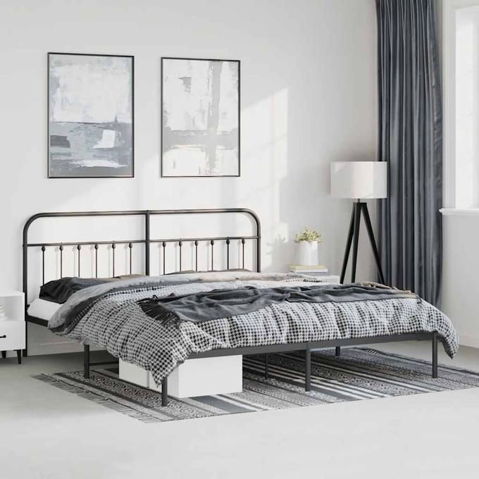vidaXL - Bedframe - met - hoofdbord - metaal - zwart - 193x203 - cm