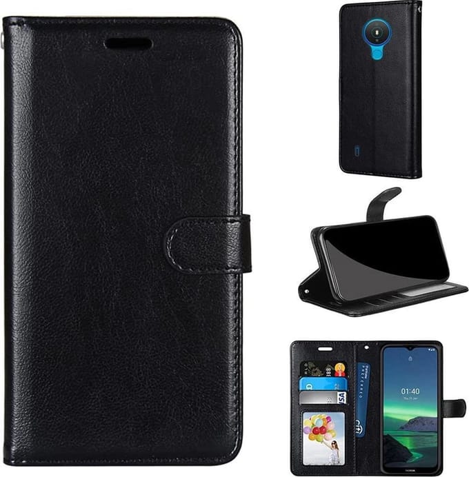 Bookcase Geschikt voor: Nokia 1.4 - Zwart - portemonnee hoesje