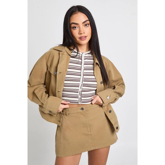 boohoo Dames Utility Pocket Twill Mini Rok | Ecru | Maat: 16