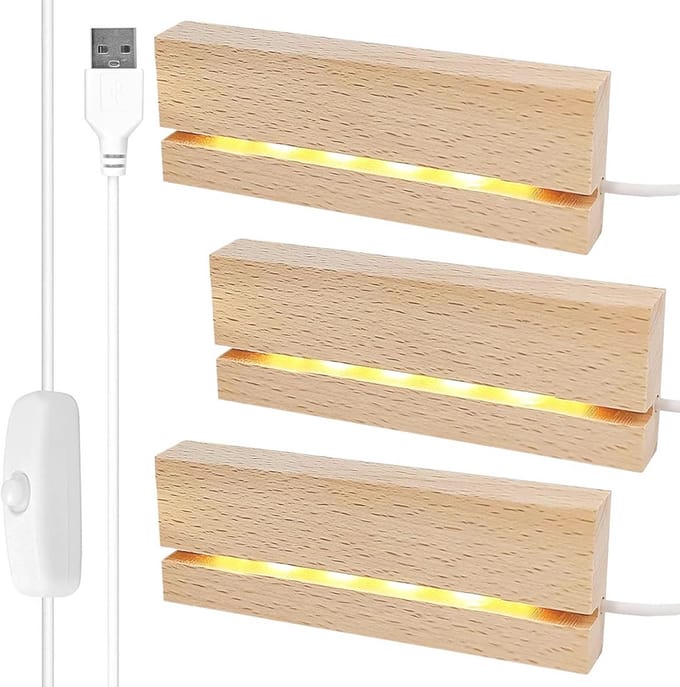 LED Display Houten Verlichtingssokkel Set van 3 - Warmwitte Desktop Lampvoet