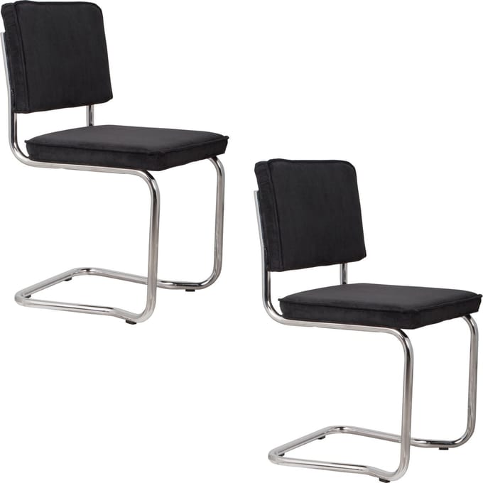 Zuiver Ridge Kink Rib Eetkamerstoelen Zwart - Set van 2