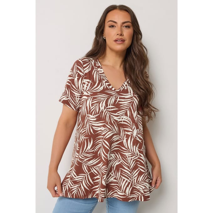 Yours Bruine Swingtop Met Palmbladprint Size 42