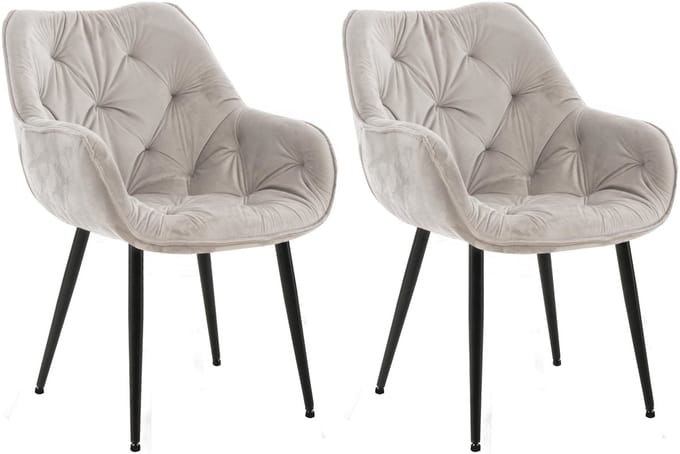 CLP Tanna Set van 2 eetkamerstoelen - Met armleuning - Fluweel/grijs