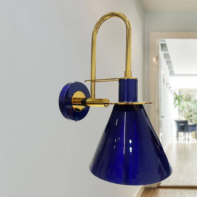 ROYALTECH Wandlamp Ramsay, marineblauw/goud, hoogte 35 cm, metaal