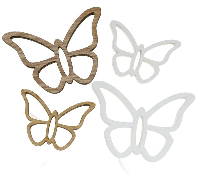 Houten vlinder wit/naturel 3cm - 4,5cm 48 st, 48 Stück