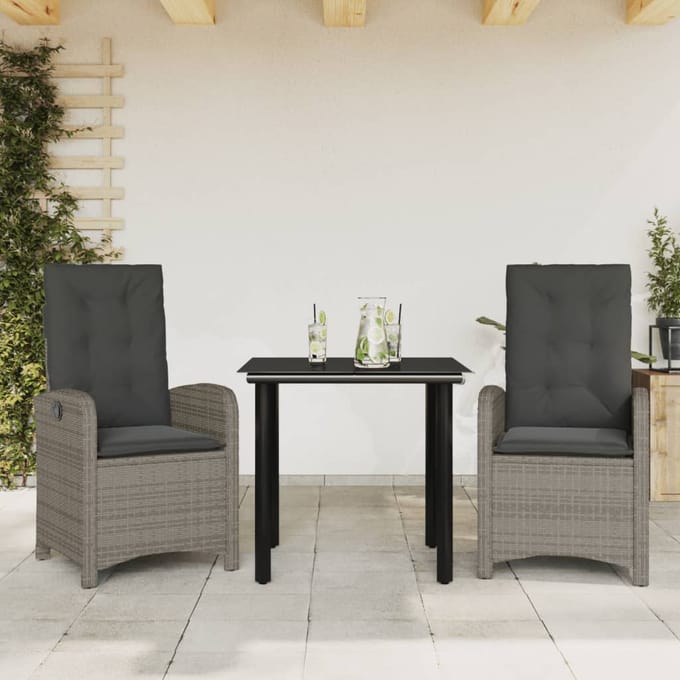 vidaXL - 3-delige - Tuinset - met - kussens - poly - rattan - grijs