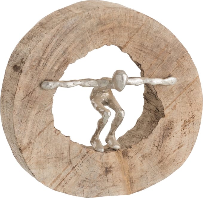 J-Line decoratie Figuur Springen - hout/aluminium - naturel/zilver