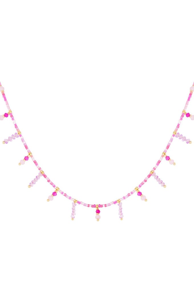 Bijoutheek Collier Kleine Kralen Fuchsia