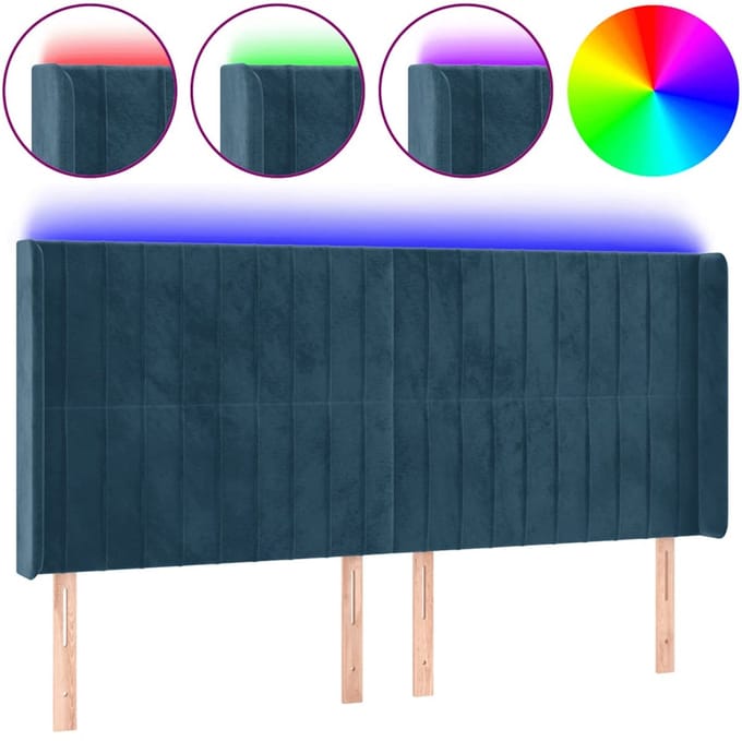 vidaXL - Hoofdbord - LED - 183x16x118/128 - cm - fluweel - donkerblauw