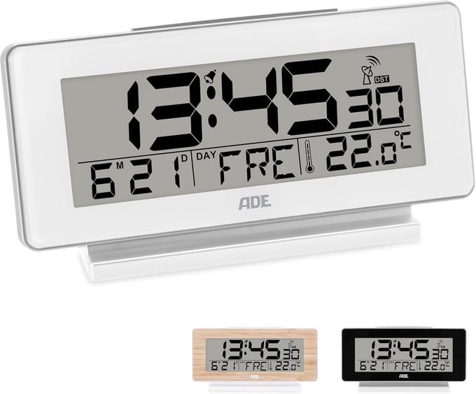 Grote digitale wekker met temperatuur en groot display, batterij gevoed