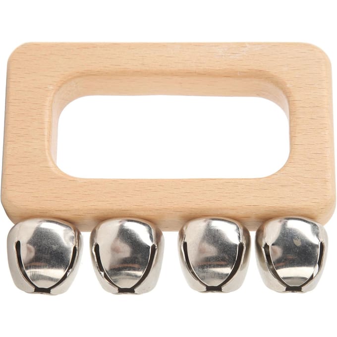 Dans Handbel Houten Rechthoekige Handvat Metalen Jingle Bells Draagbare Percussie voor Optreden beige