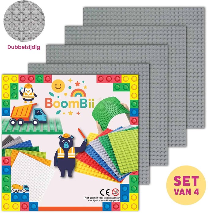 Dubbelzijdige bouwplaat lichtgrijs - LEGO geschikt - 4 bouwplaten