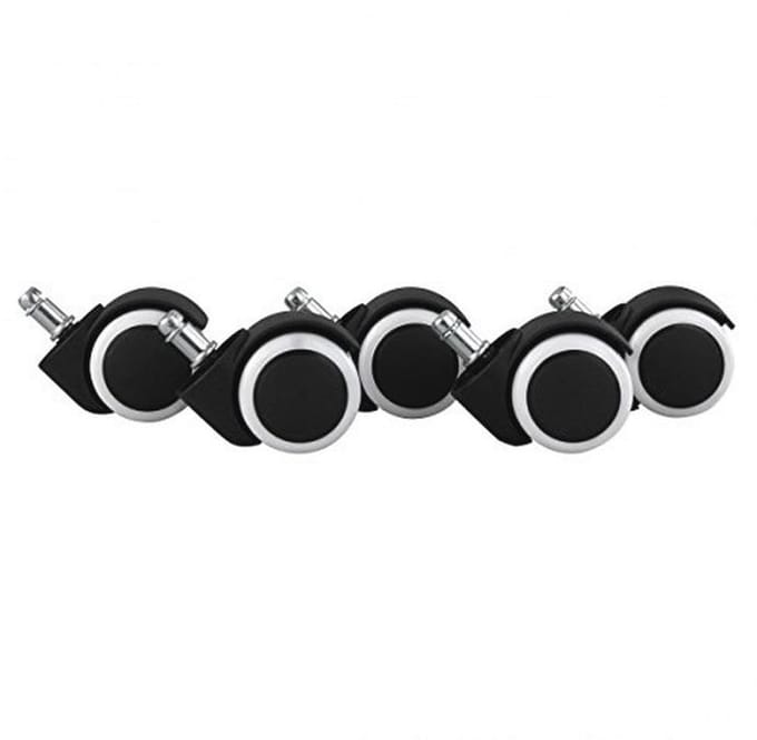 Set van 5 geremde bureaustoelwielen voor harde vloeren - 11mm pin, 50mm diameter