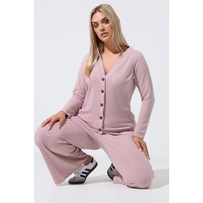 Limited Collection Grote Maten Roze Geribbelde Cardigan Met Knoopsluiting Size 48