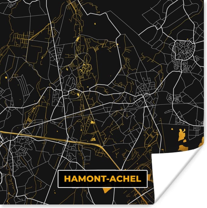 Poster Kaart - Goud - Plattegrond - Hamont-Achel - Stadskaart - 30x30 cm