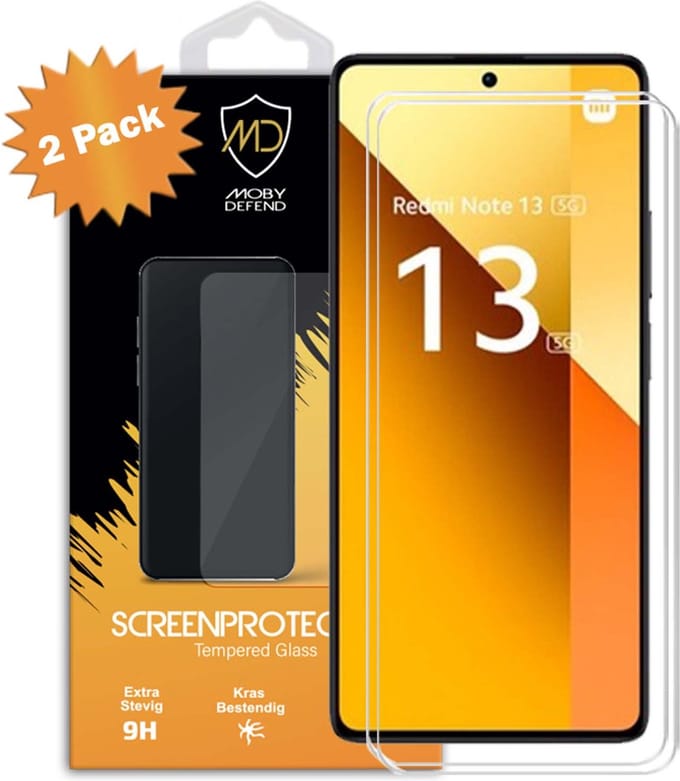 2-Pack MobyDefend Screenprotectors - Geschikt voor Xiaomi Redmi Note 13 5G - Case-Friendly Screensavers - Gehard Glas