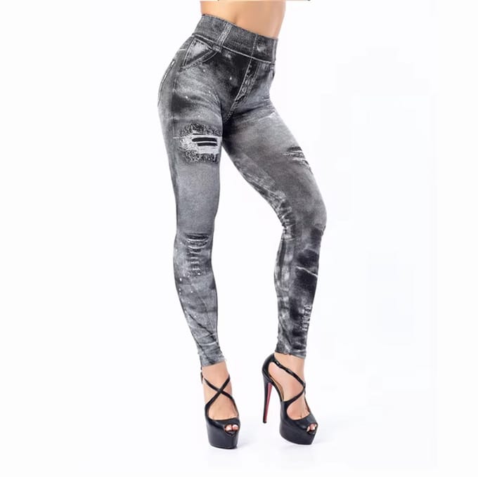 Spijkerbroek Legging - Dames Broek - Stretch - Grijs - Hoge Taille - Spijker