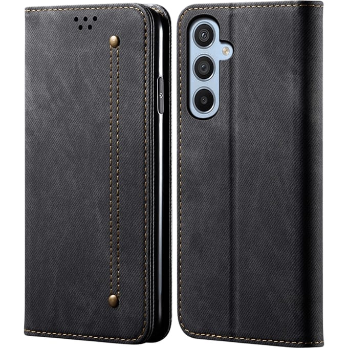 CaseBody Samsung Galaxy S25 Denim Bookcase Zwart