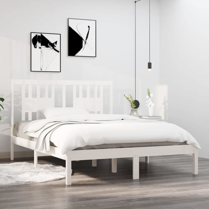 vidaXL - Bedframe - massief - grenenhout - wit - 140x190 - cm