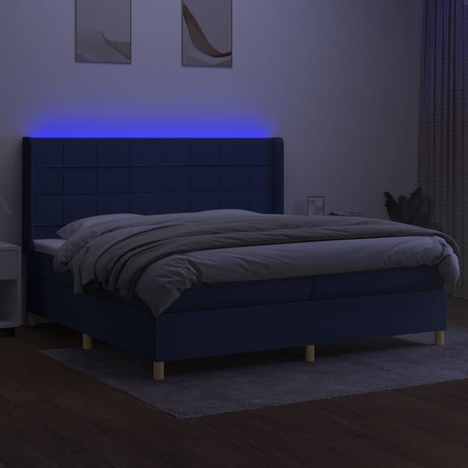 vidaXL - Boxspring - met - matras - en - LED - stof - blauw - 200x200 - cm