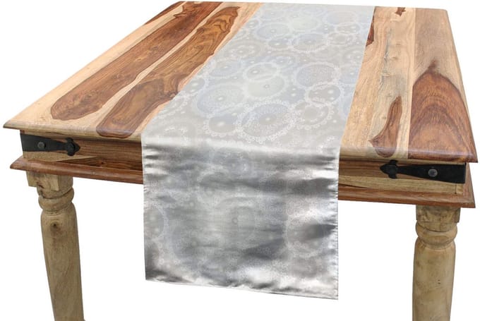 ABAKUHAUS Tafel-loper – Bruidskant, 40x180 cm, Grijs-Wit