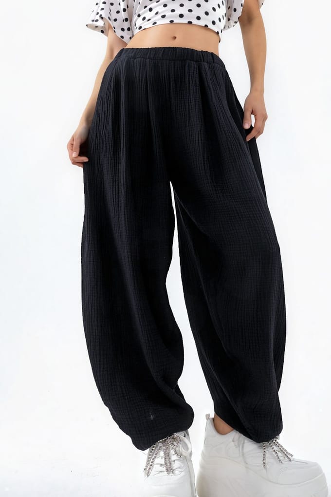Bredelijke Pantalon met Elastische Taille