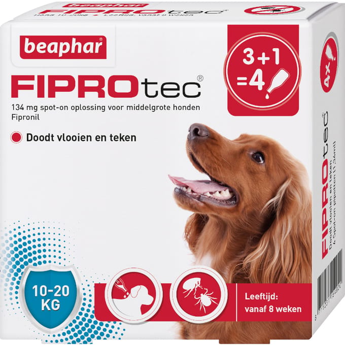 Beaphar Fiprotec Vlooien- en Tekenmiddel Hond 10-20 kg - 4 Pipetten