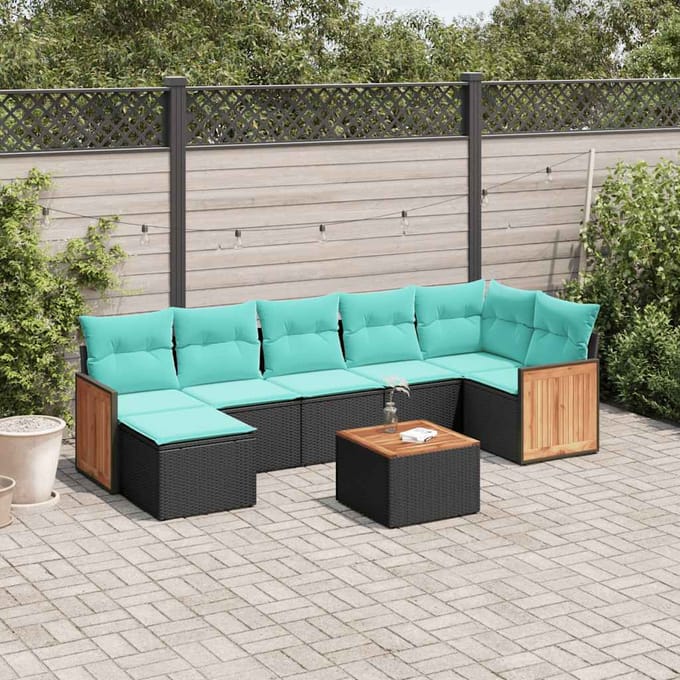 vidaXL - 8-delige - tuinbankset - met - kussens, - zwart - polyrotan