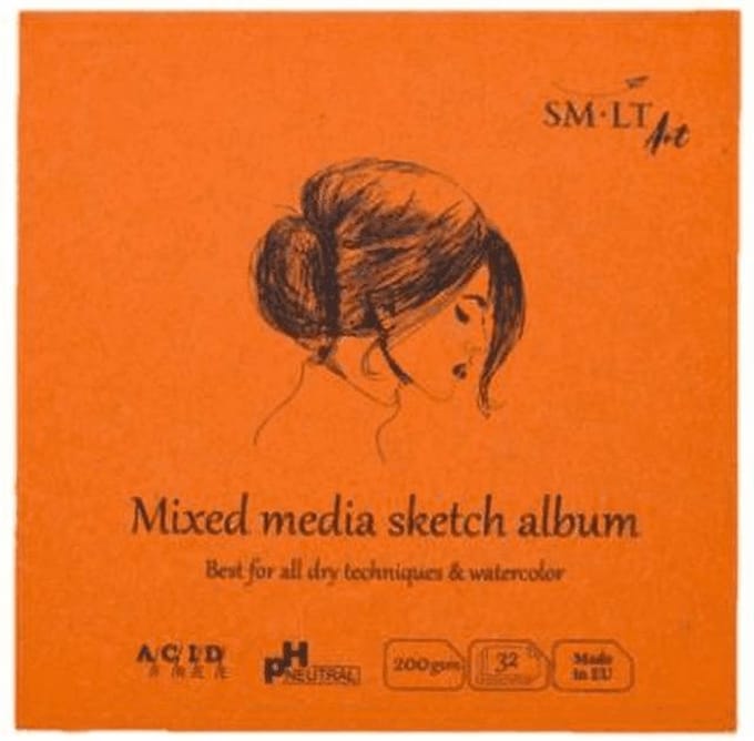 SMLT schetsboek mixed media vierkant 9 cm 200gr FSC papier 32 vel.
