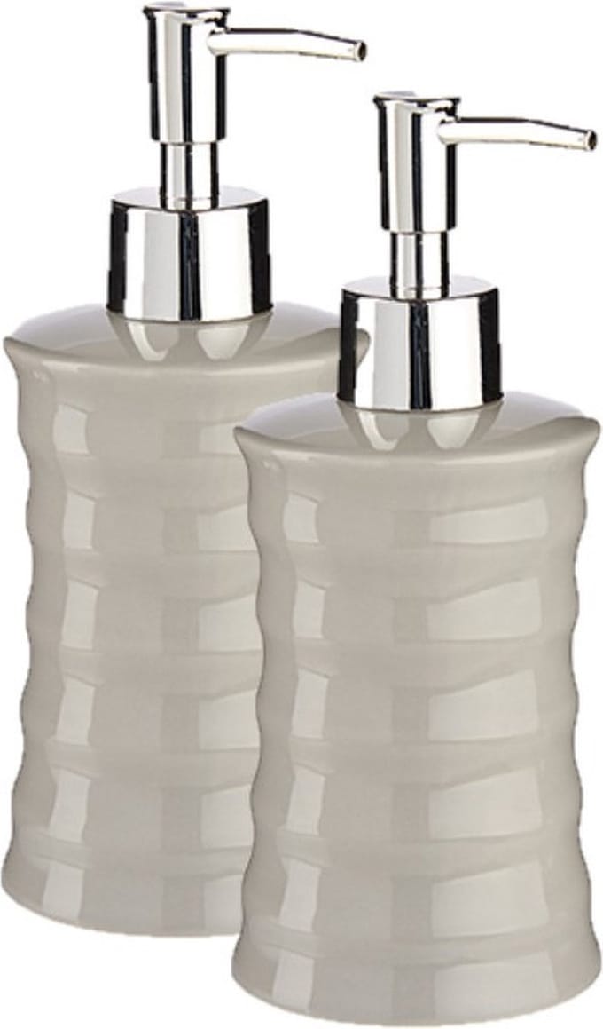 2x stuks zeeppompje/zeepdispenser lichtgrijs keramiek 18 cm - Navulbare zeep houder 260 ml