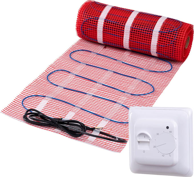 Complete elektrische vloerverwarming set, 150 watt incl analoge thermostaat, 20 m², Wit