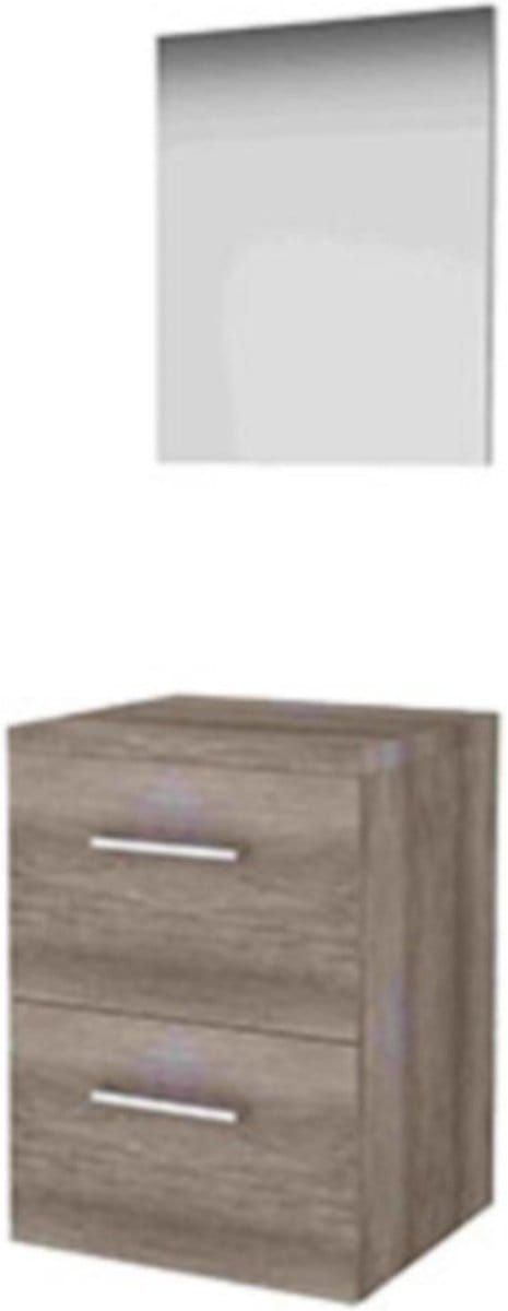 Basic-Line Basic 46 Badkamermeubelset - 50 x 46 cm - Met Grepen - 2 Lades - Wastafelblad - Spiegel - Scotch Oak