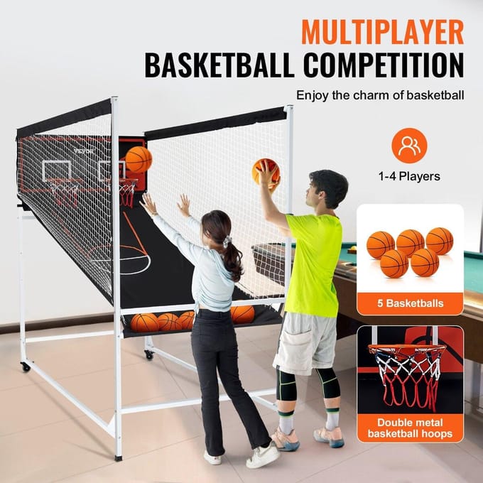 Binnen Double Shot Basketbal Arcade Spel IJzeren Kooi 2 Spelers 5 Ballen