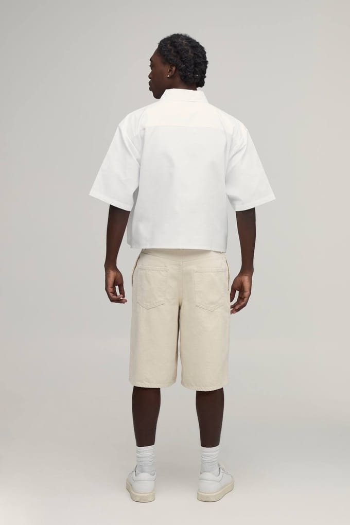 Oversized Crop Half Sleeve Oxford Shirt | White | Size Medium
