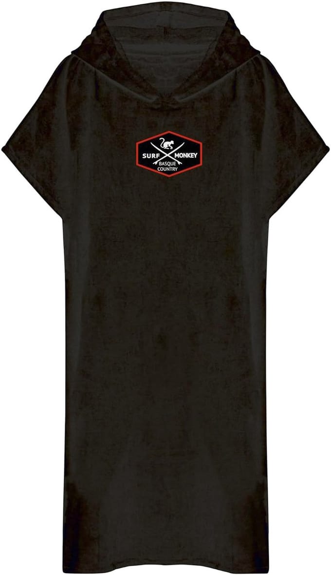 Surfponcho - Biologisch katoen / Geborduurd logo (Zwart S-M)
