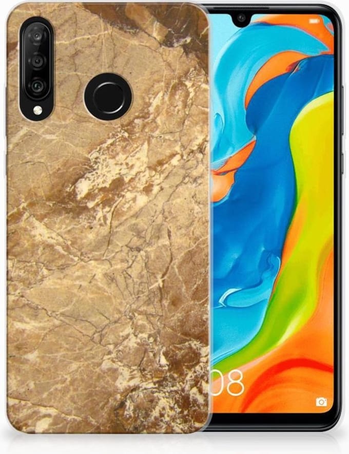 Huawei P30 Lite TPU Siliconen Hoesje Marmer Creme