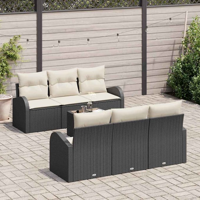 vidaXL - Tuinbank - Set - 7 - st - Zwart - poly - rattan