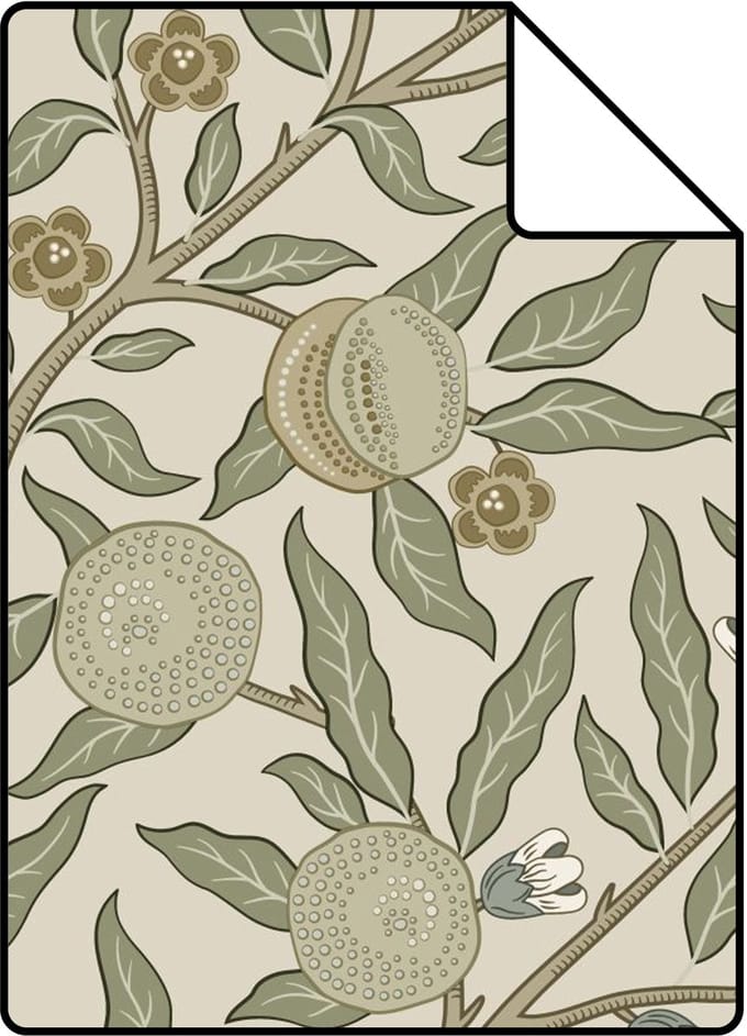 Proefstaal ESTAhome behang exotisch fruit en bladeren olijfgroen - 26.5 x 21 cm - 131168-S