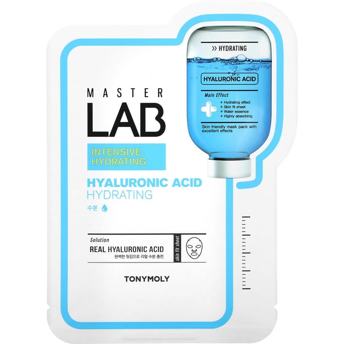 TonyMoly, Master Lab, Masque de beauté à l'acide hyaluronique, Hydratant, 1 feuille, 19 g blue