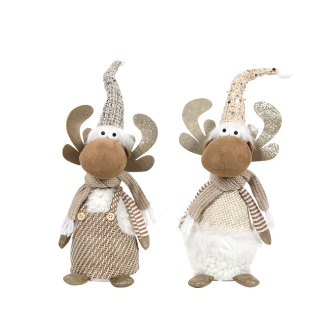 Kerst rendier beige  wit 41cm 2ass