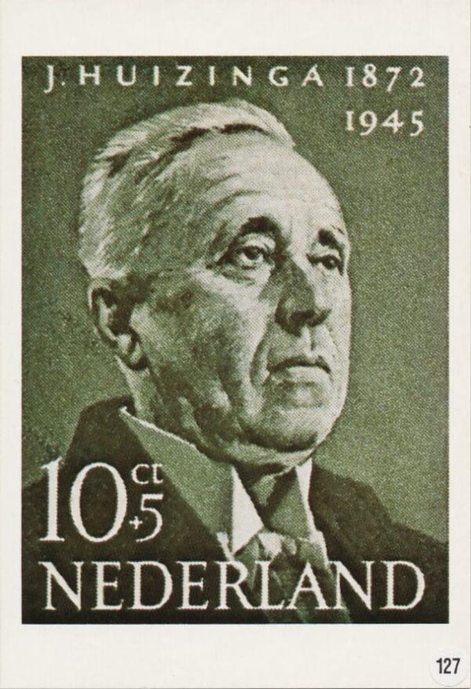 Briefkaart met afbeelding Johan Huizinga postzegel