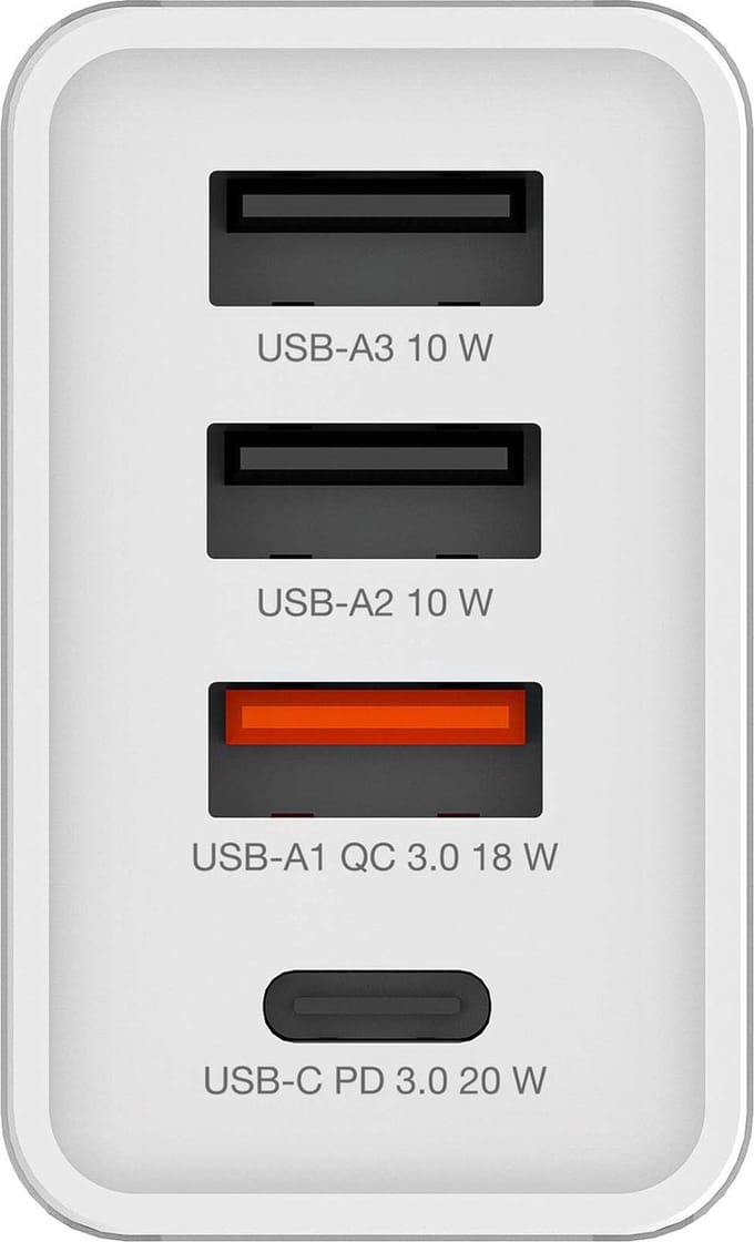 Verbatim CHR-30EU2 USB-oplader 30 W 3x USB-A, 1x USB-C USB PD, QC 3.0, USB PD 3.0 Wit Mobiel, Binnen, Thuis Qualcomm Quick Charge 3.0, USB Power Delivery