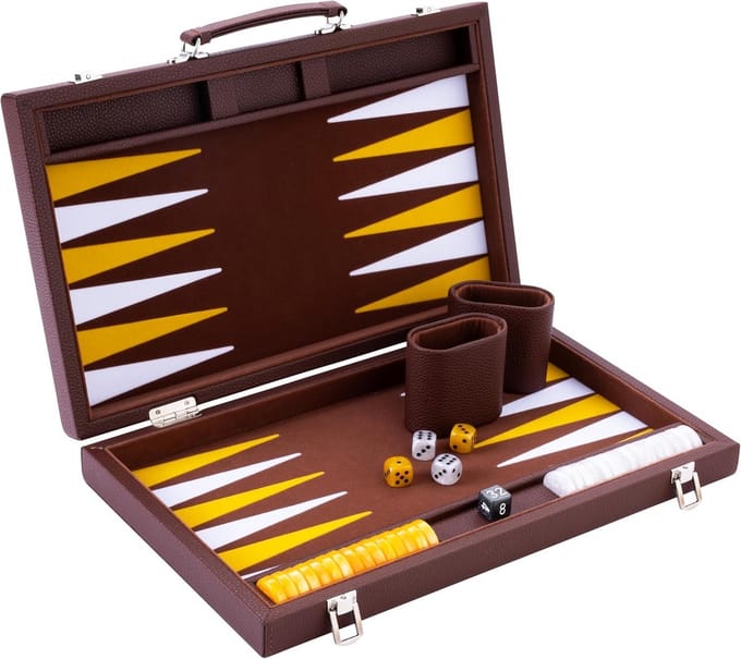 Backgammon Koffer – Luxe Backgammon Set – Lederen Bordspel – Reisspel Set - Draagbaar – Spelmoment