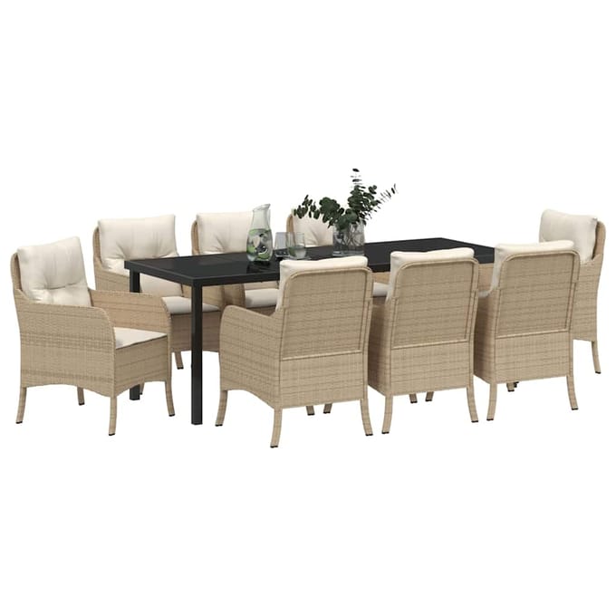 vidaXL - Tuin - Eettafel - Set - 9 - st - Beige - poly - rattan
