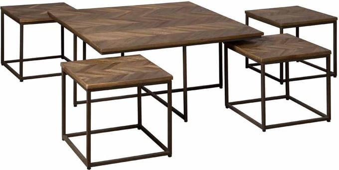 RENEW Via coffeetable set (5) - 90x90x45 40x40x38 - recl. teak w-grey