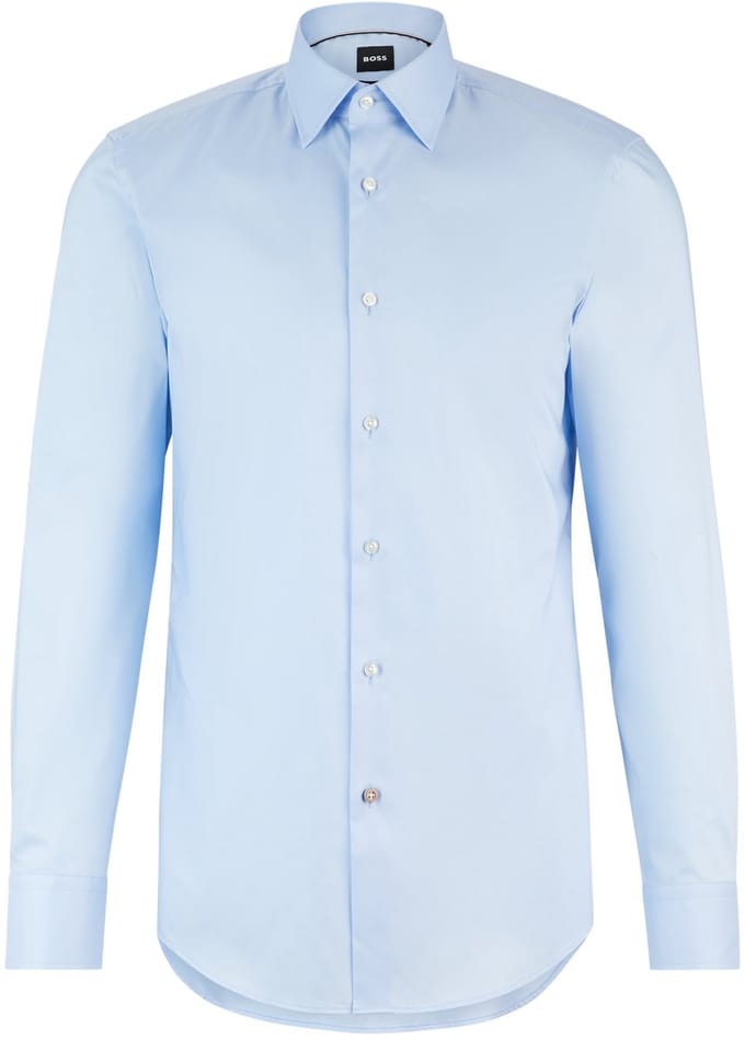 BOSS Hank slim fit overhemd - popeline - blauw - Strijkvriendelijk - Boordmaat: 37