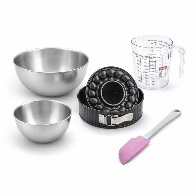 Bakkerset met springvorm en savarinvorm 18 cm, 2 mengkommen, maatbeker en spatel Zenker