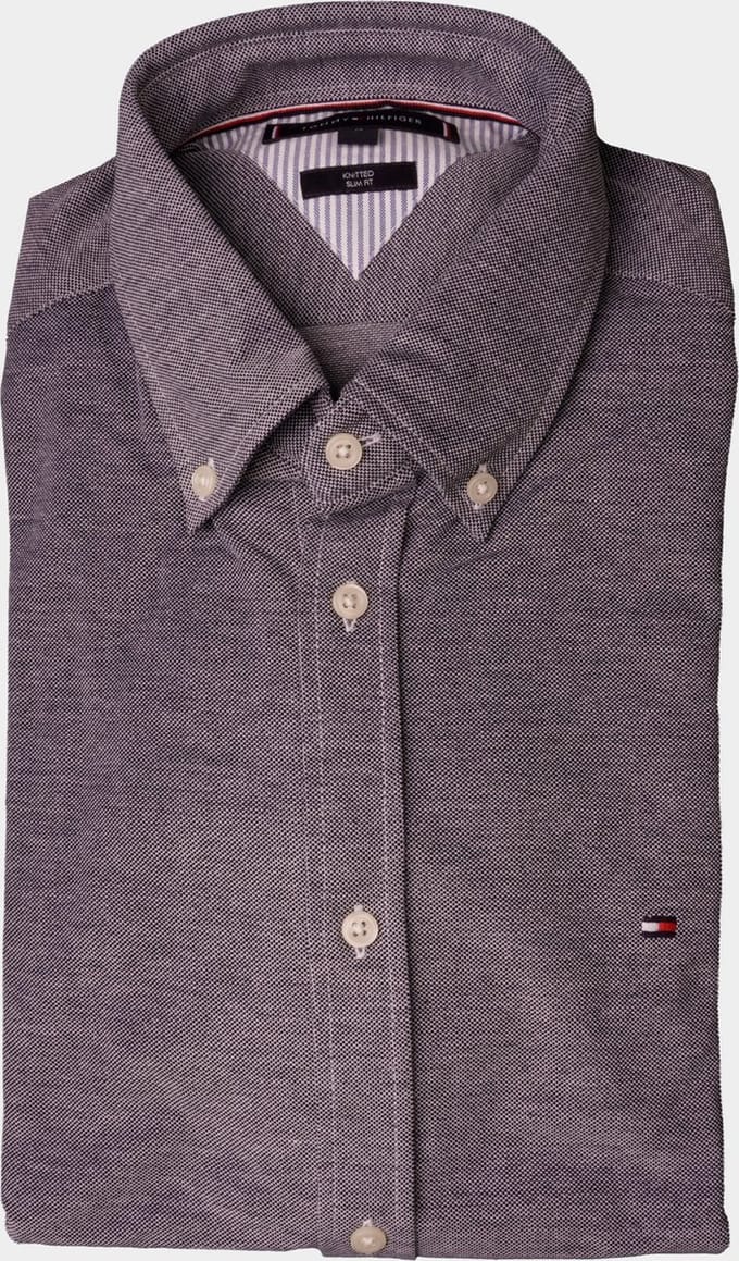 Tommy Hilfiger - Overhemd Melange Donkerblauw - Heren - Maat XL - Slim-fit